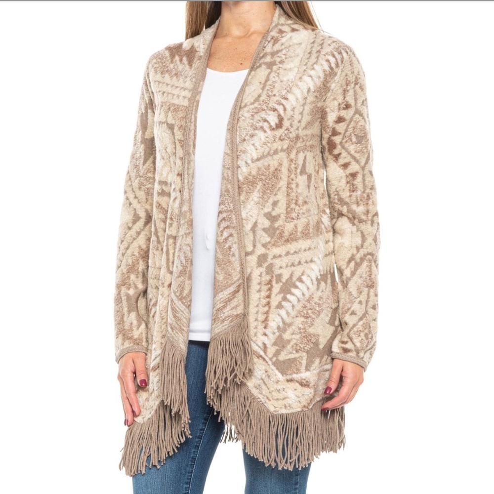 LUCKY BRAND Open Front Fringe Cardigan Sweater S NWT